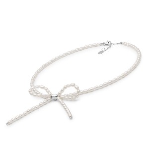 Colier cu fundita din perle naturale albe 38 cm si argint DiAmanti  244-23-G (Argint 925‰ 2 g.)